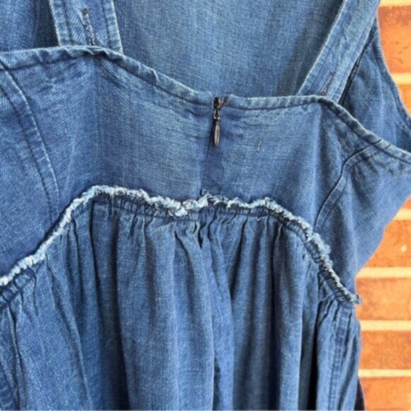 Aritzia  * Wilfred Midi  Pinafore Linen Dress   Blue Moroccan EUC - Picture 9 of 14